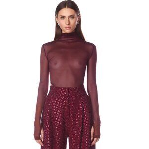New With Tags - Bronx and Banco Gaia Mesh Burgundy Long Sleeve Bodysuit